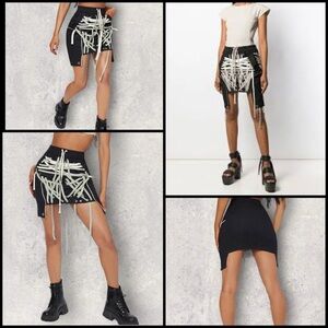 TwoTwinStyle Drawstring Crisscross Lace Edgy Asymmetrical Goth Mini Skirt Sz S